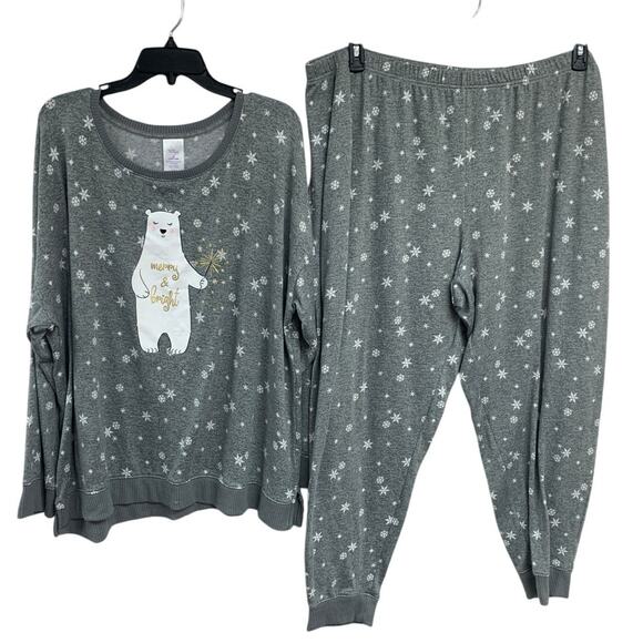 Secret Treasures Womens 3X Merry & Bright Bear Snow Flake Long Sleeve Pajama Set - Picture 1 of 4